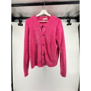 Zenana Hot Pink Fuzzy Eyelash Knit Button Front Cardigan Sweater TW-2411Y Medium